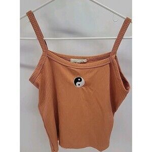 Pie in the Sky Top Burnt Orange Fitted Yin Yang 90s Y2K Strappy Ribbed Cropped L